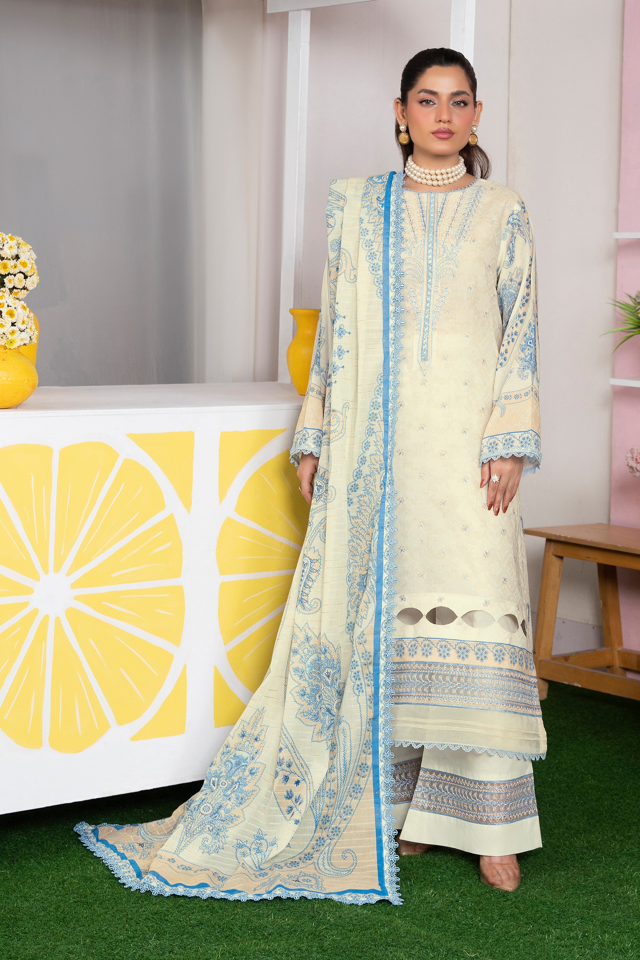 3 Piece Unstitched Lemon Embroidered Lawn Secondary image