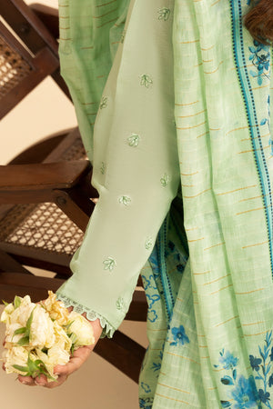 3 Piece Unstitched Light Green Premium Embroidered Jacquard Lawn Suit By Safa Noor Summer 2026 Dahlia Collection