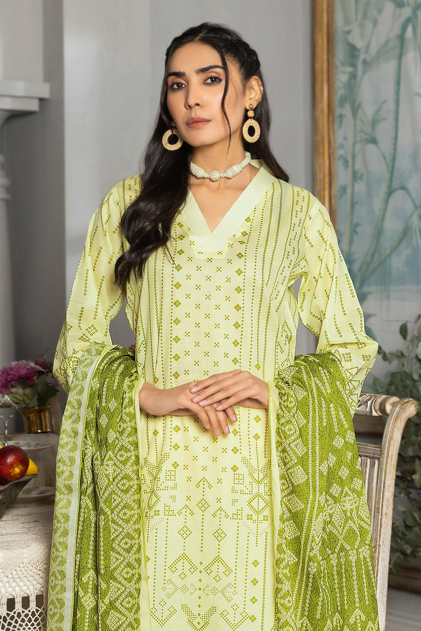 3 Piece Unstitched Light Green Printed Lawn - SafaNoor Main image