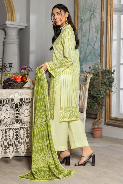 3 Piece Unstitched Light Green Printed Lawn - SafaNoor