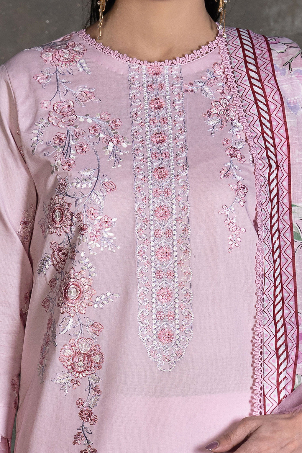 3 Piece Unstitched Light Pink Luxury Embroidered Lawn Suit