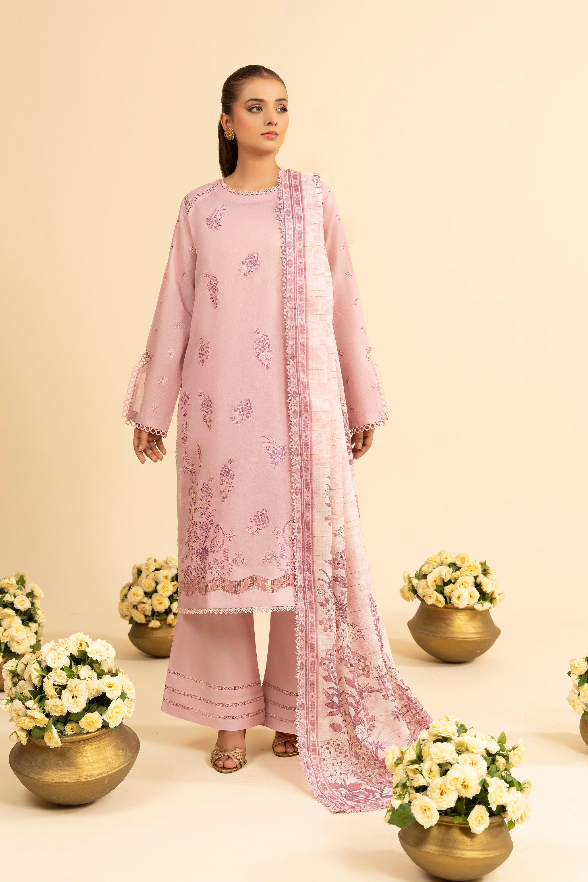 3 Piece Unstitched Light Pink Premium Embroidered Jacquard Lawn Suit By Safa Noor Summer 2026 Dahlia Collection