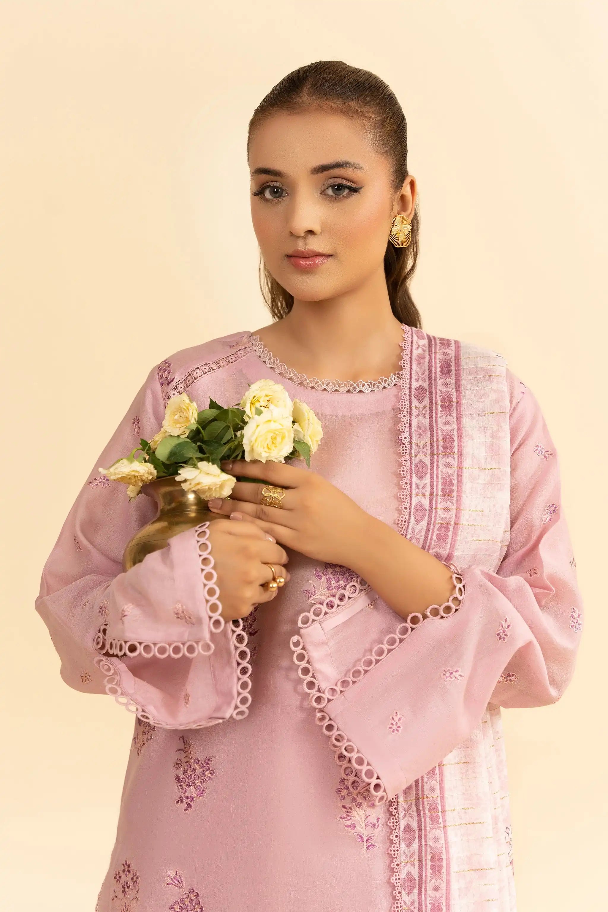 3 Piece Unstitched Light Pink Premium Emb Jacquard Lawn Secondary image