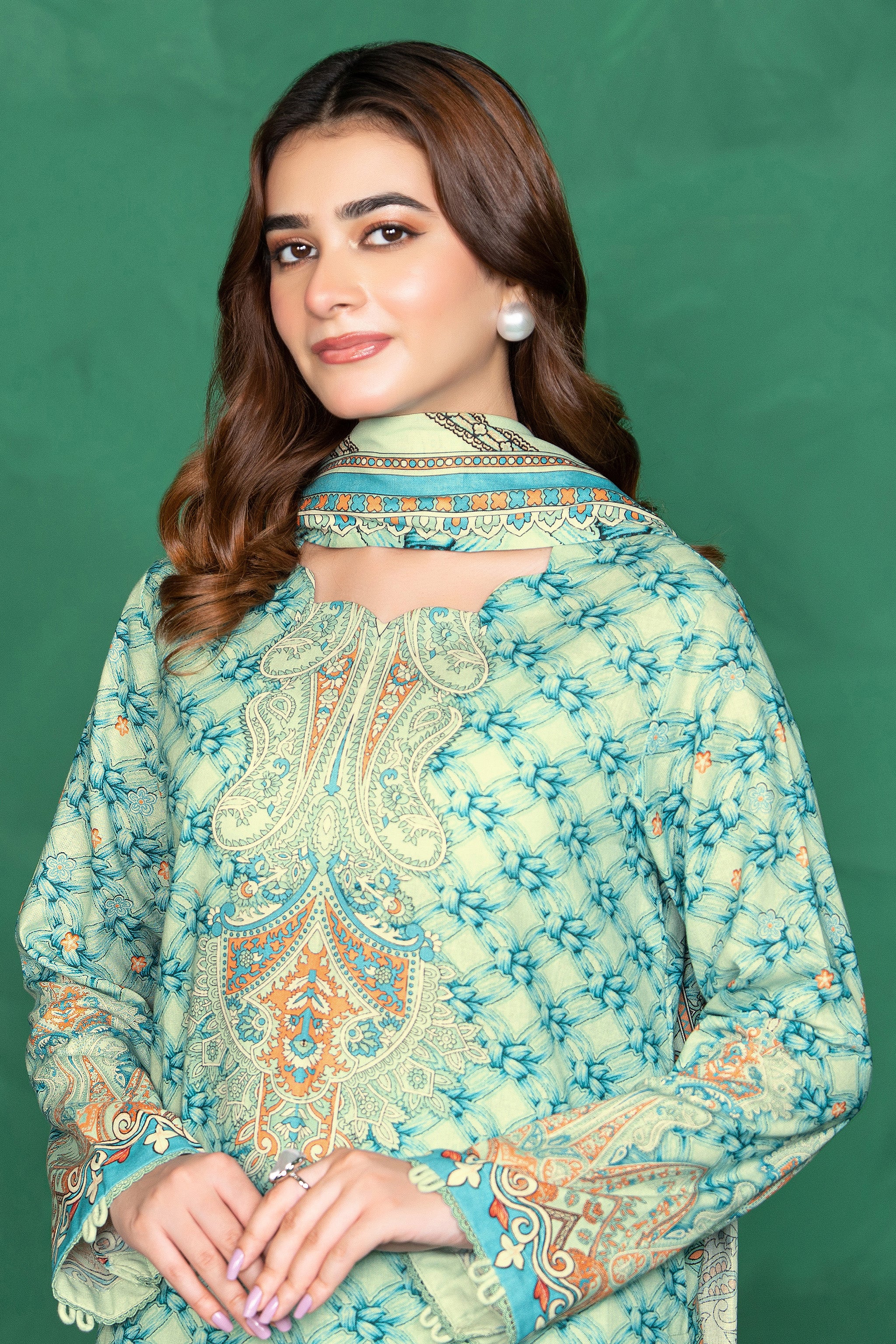 3 Piece Unstitched Lime Green Cotton - (Vol-110/13)D10 - SAFANOOOR