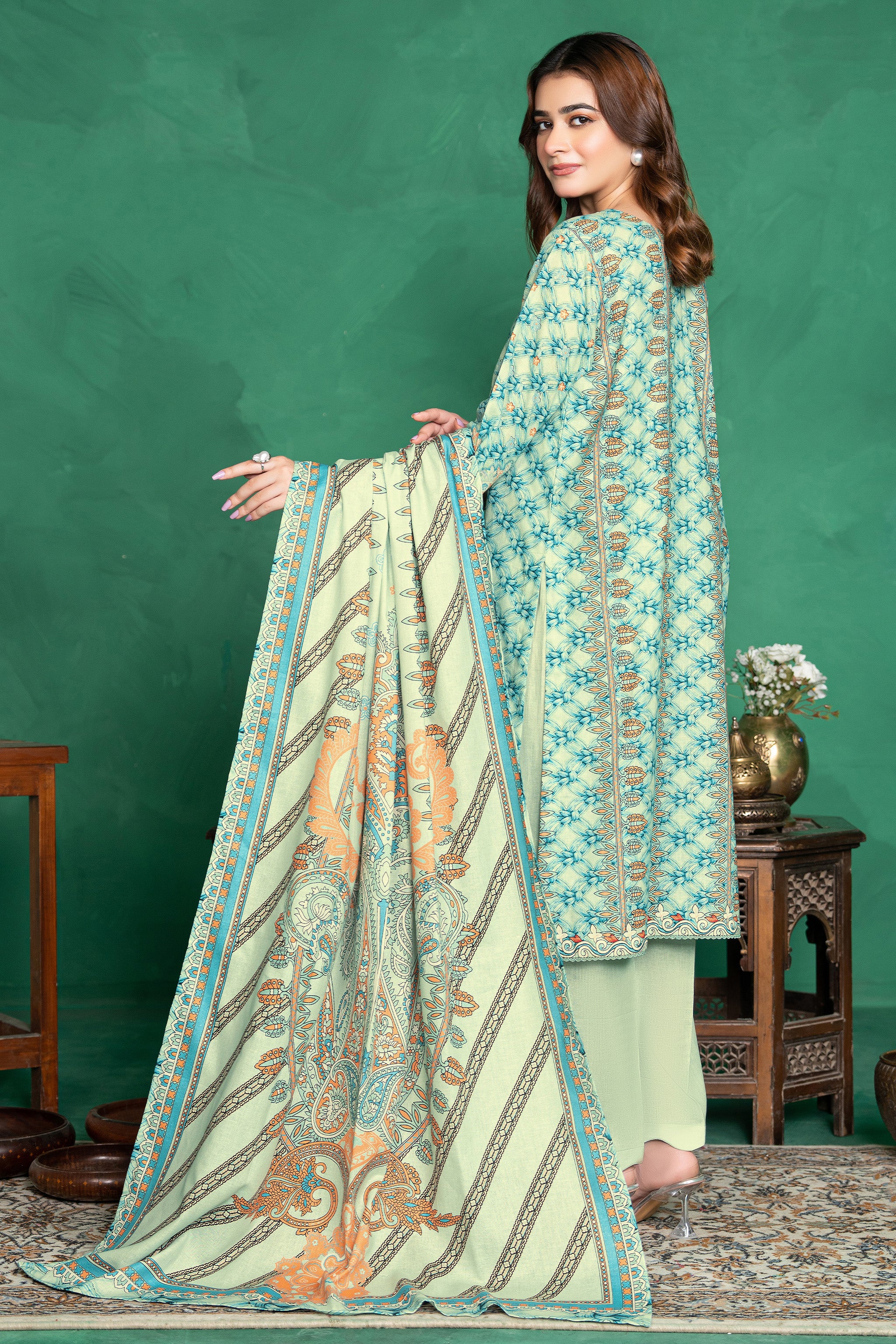 3 Piece Unstitched Lime Green Cotton - (Vol-110/13)D10 - SAFANOOOR