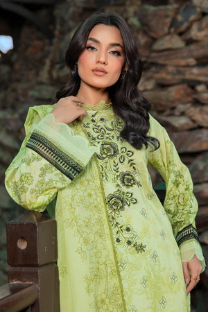 3 Piece Unstitched Lime Green Embroidered Lawn - SafaNoor