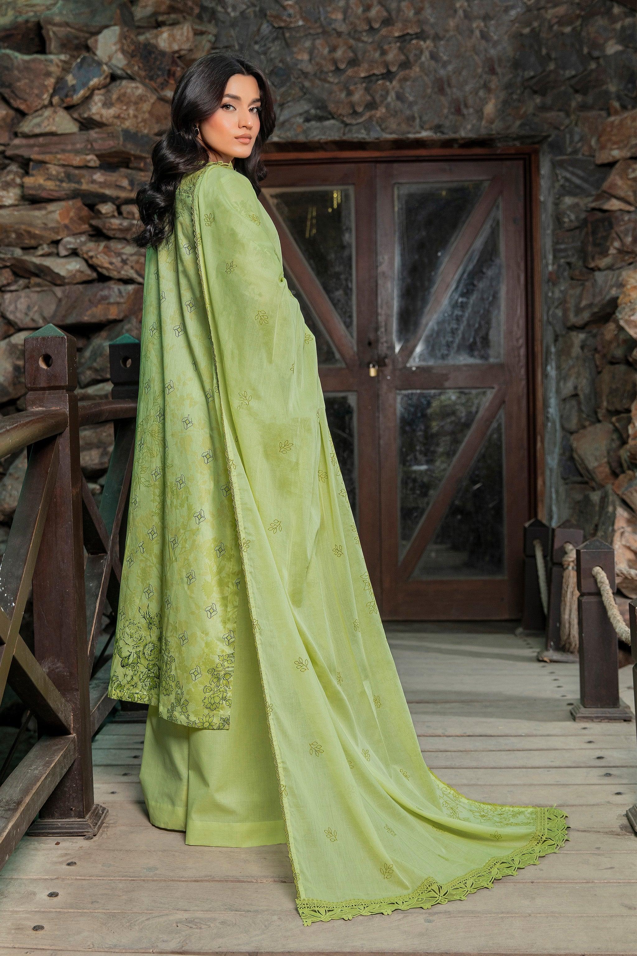 3 Piece Unstitched Lime Green Embroidered Lawn - SafaNoor