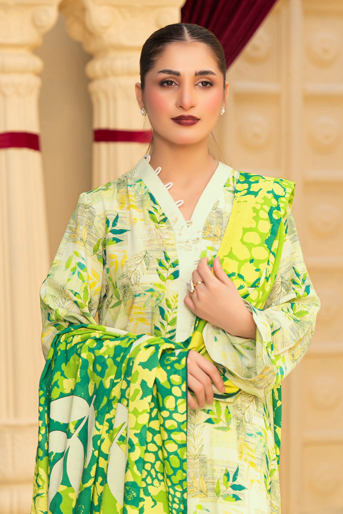 3 Piece Unstitched Lime Green Printed Linen - (Vol-114/08)D7 - SAFANOOOR Main image