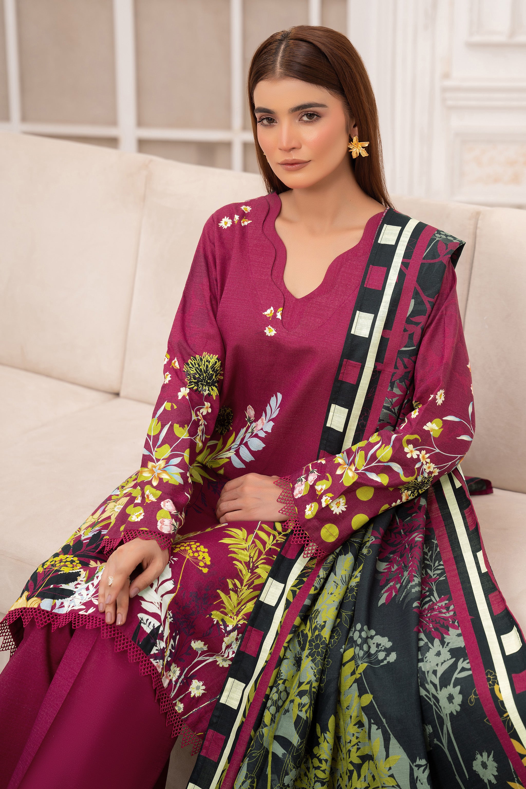 3 Piece Unstitched Maroon Premium Khaddar - (Vol-116/12)D6 - SAFANOOOR