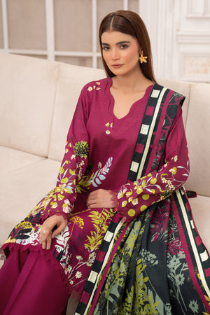 3 Piece Unstitched Maroon Premium Khaddar - (Vol-116/12)D6 - SAFANOOOR