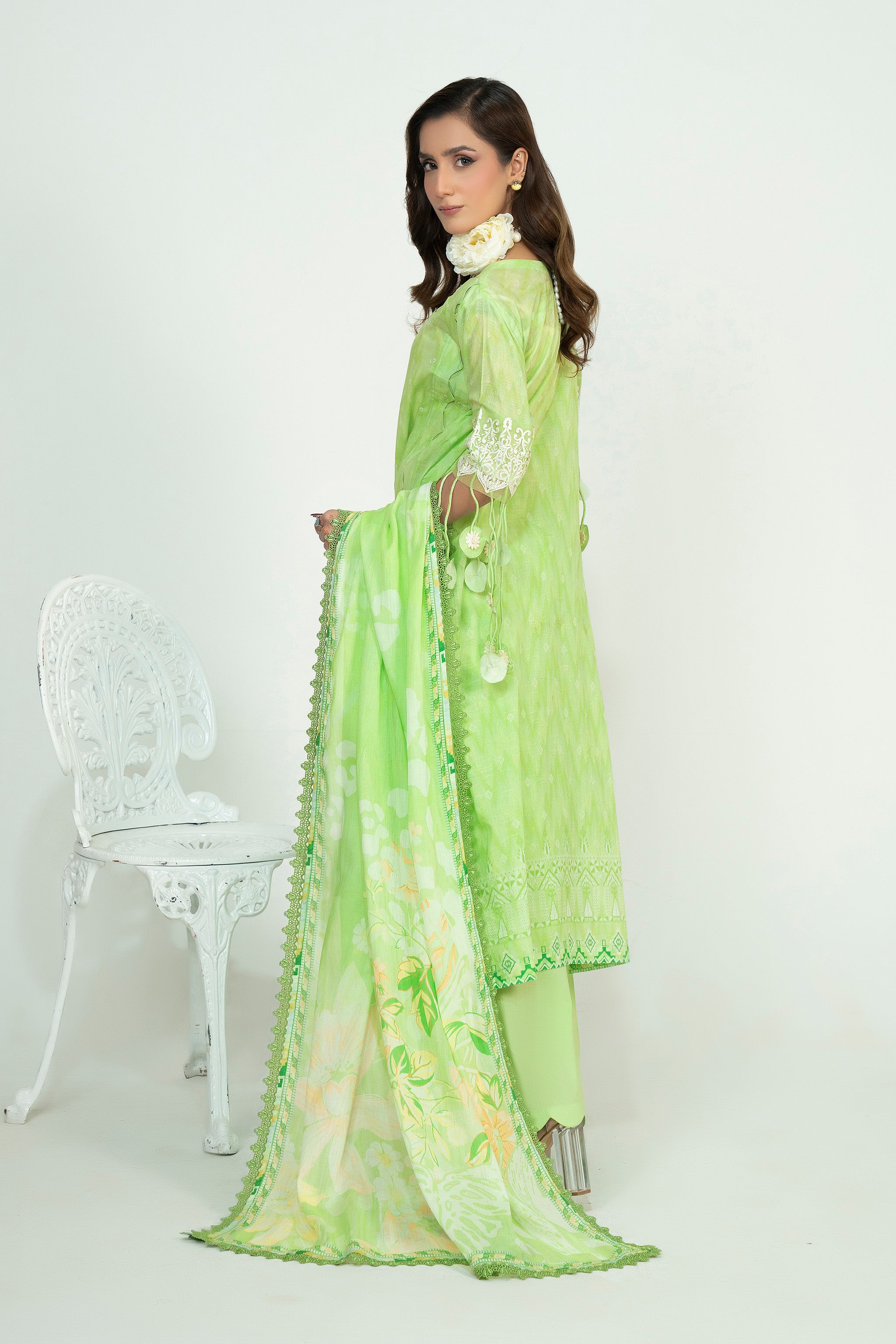 3 Piece Unstitched Mint Green Embroidered Lawn - (Vol-105/06)3P-S-25-D6 - SAFANOOR