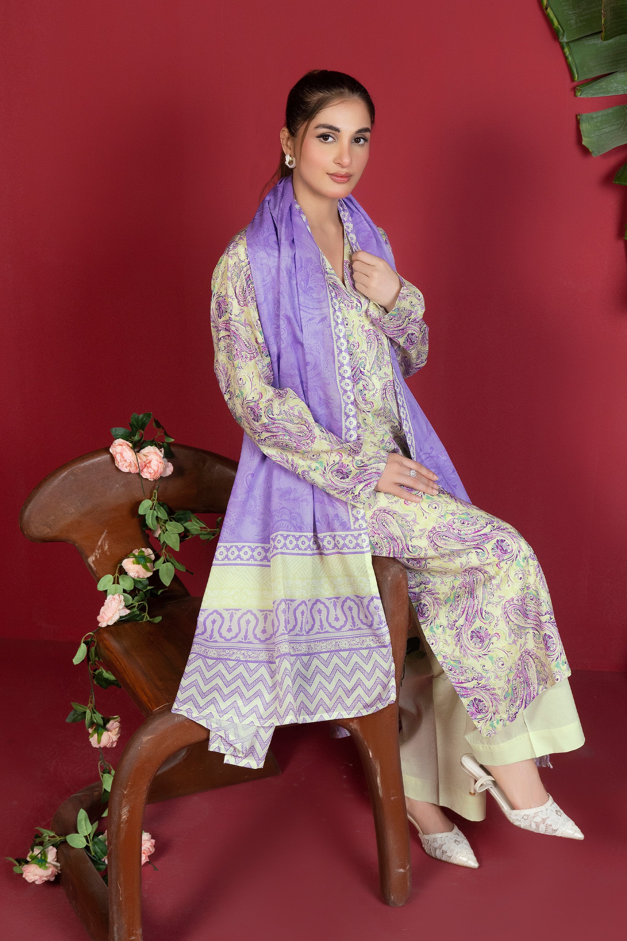 3 Piece Unstitched Mint Printed Lawn - (Vol-106/23)3P-S-25-D4 - SAFANOOR