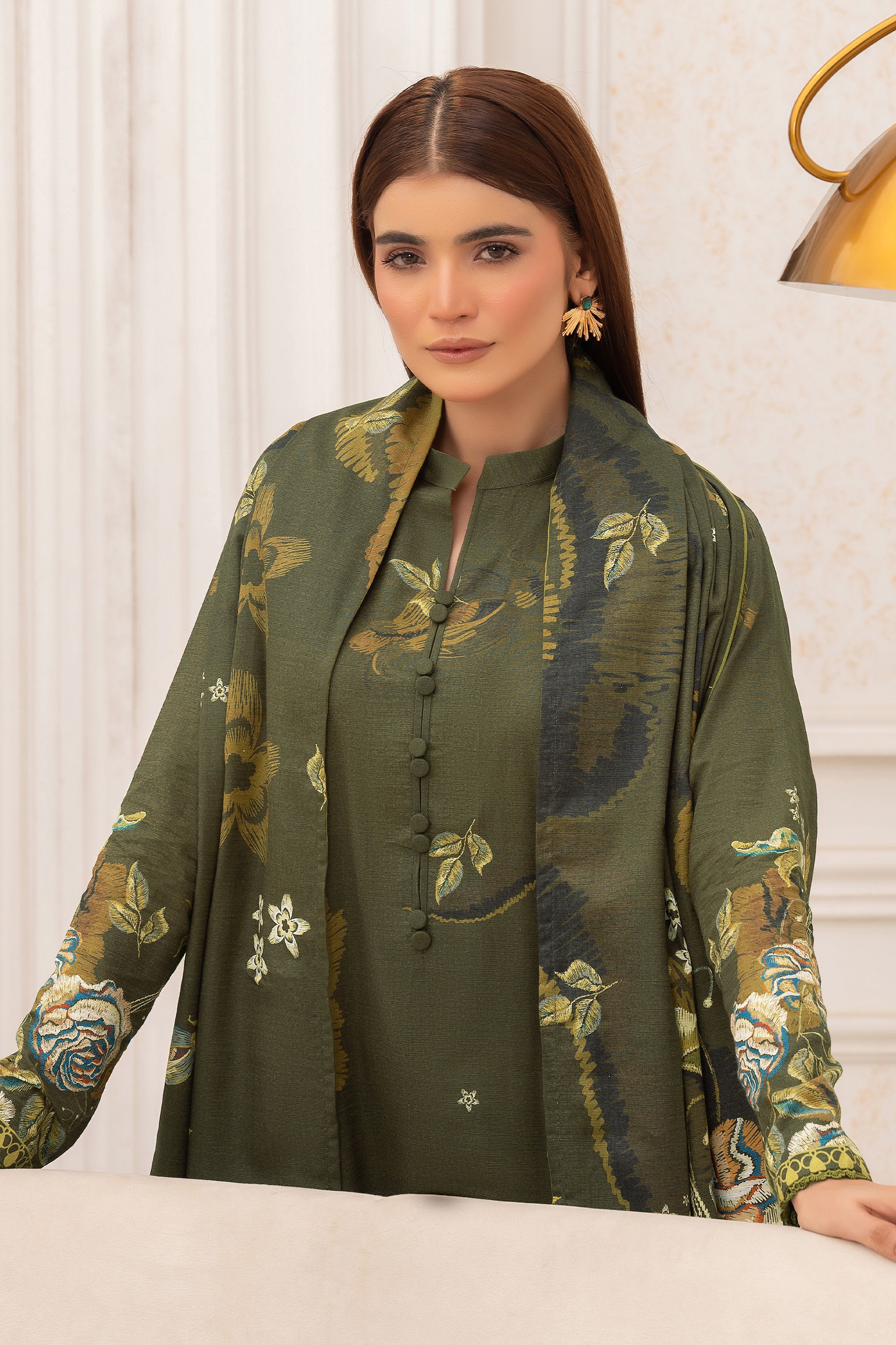 3 Piece Unstitched Moss Green Premium Khaddar - (Vol-116/12)D7 - SAFANOOOR