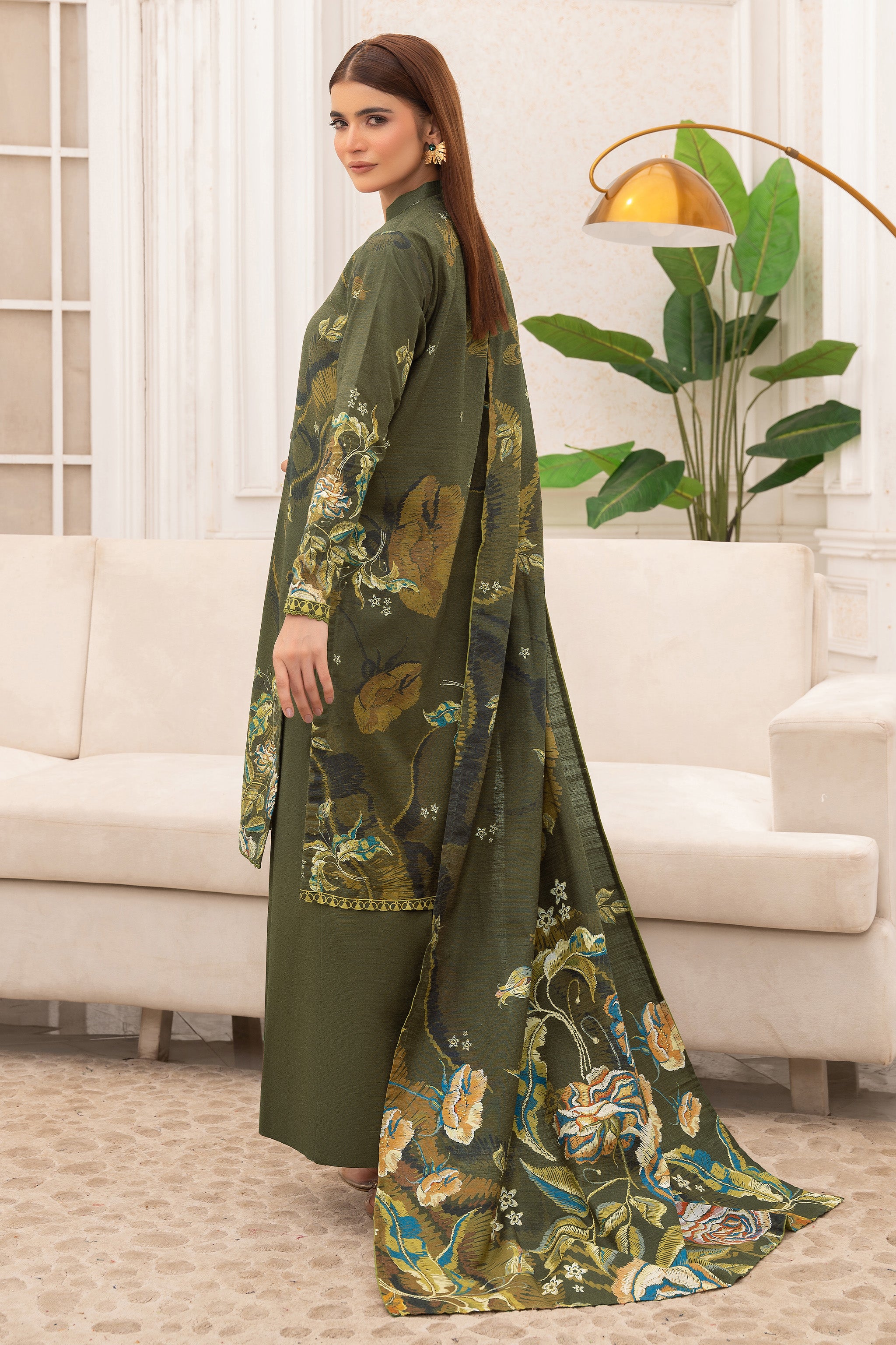 3 Piece Unstitched Moss Green Premium Khaddar - (Vol-116/12)D7 - SAFANOOOR