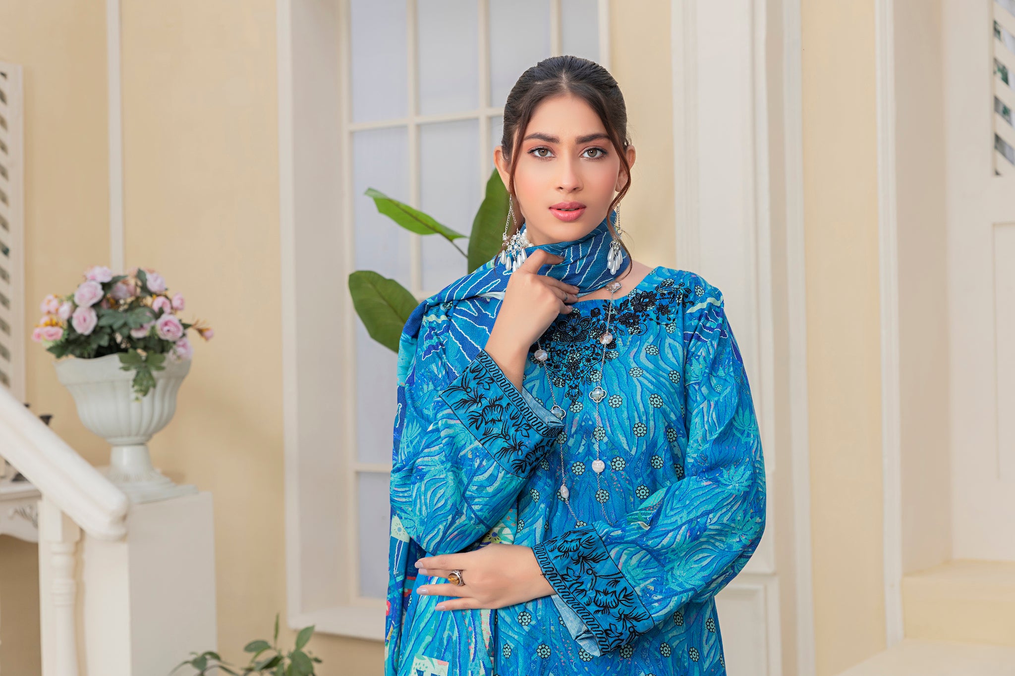 3 Piece Unstitched Multi Blue Embroidered Karandi - (Vol-64/10)3P-W-23-D-2 - SAFANOOR