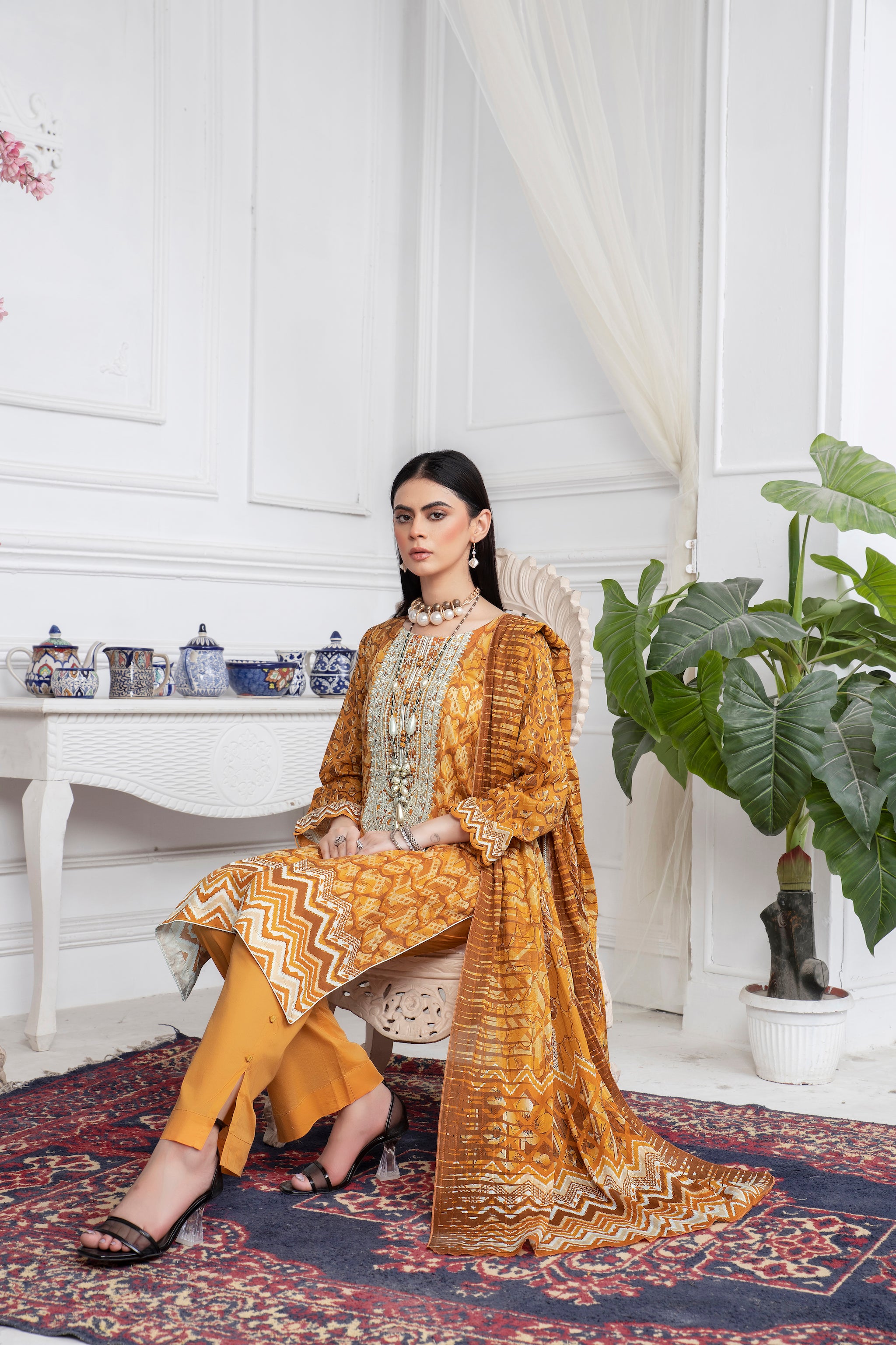 3 Piece Unstitched Mustard Embroidered Lawn - (Vol-67/17)3P-S-24-D-12 - SAFANOOR