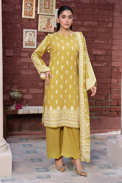 3 Piece Unstitched Mustard Printed Khaddar - (Vol-111/11)D2 - SAFANOOOR