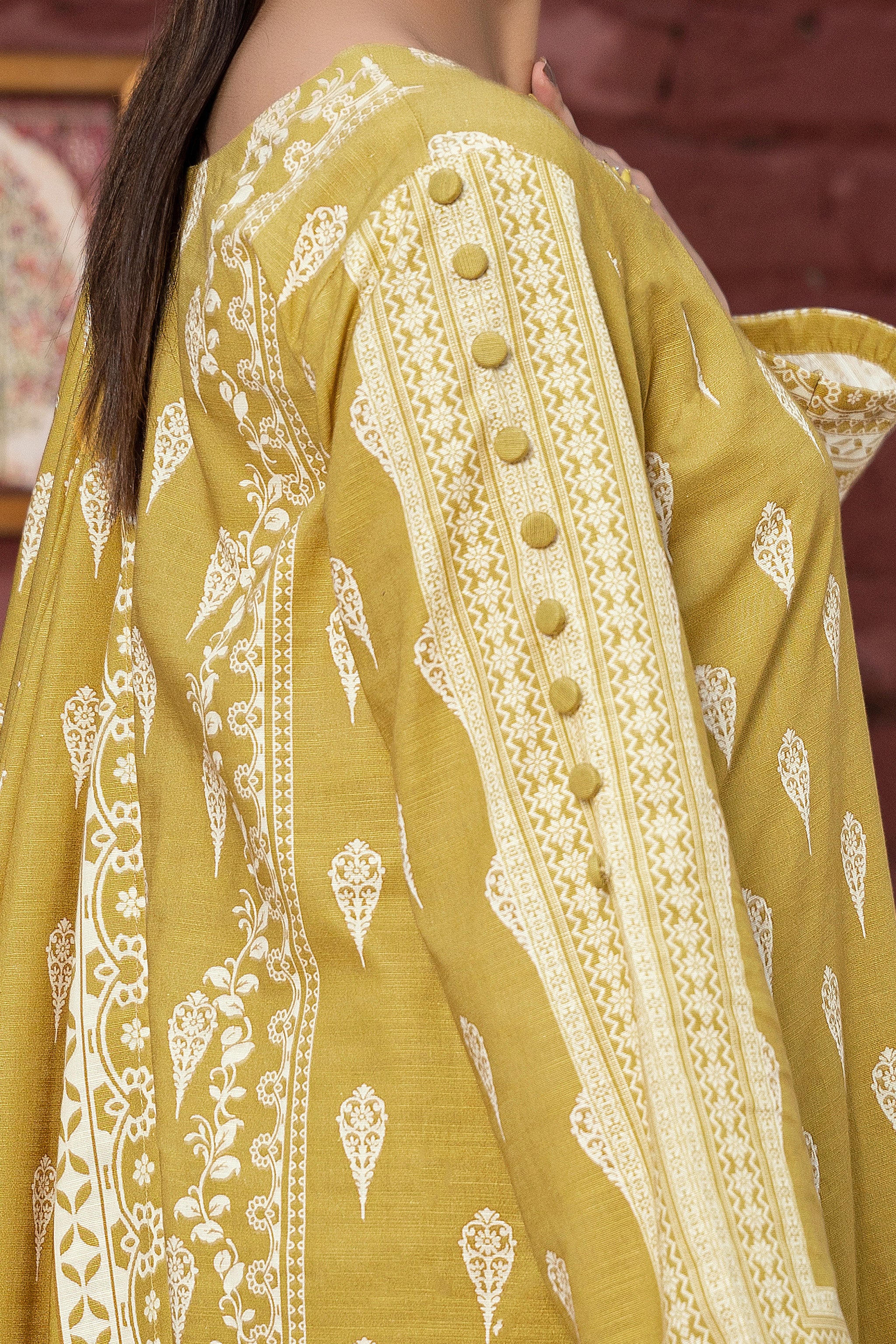 3 Piece Unstitched Mustard Printed Khaddar - (Vol-111/11)D2 - SAFANOOOR