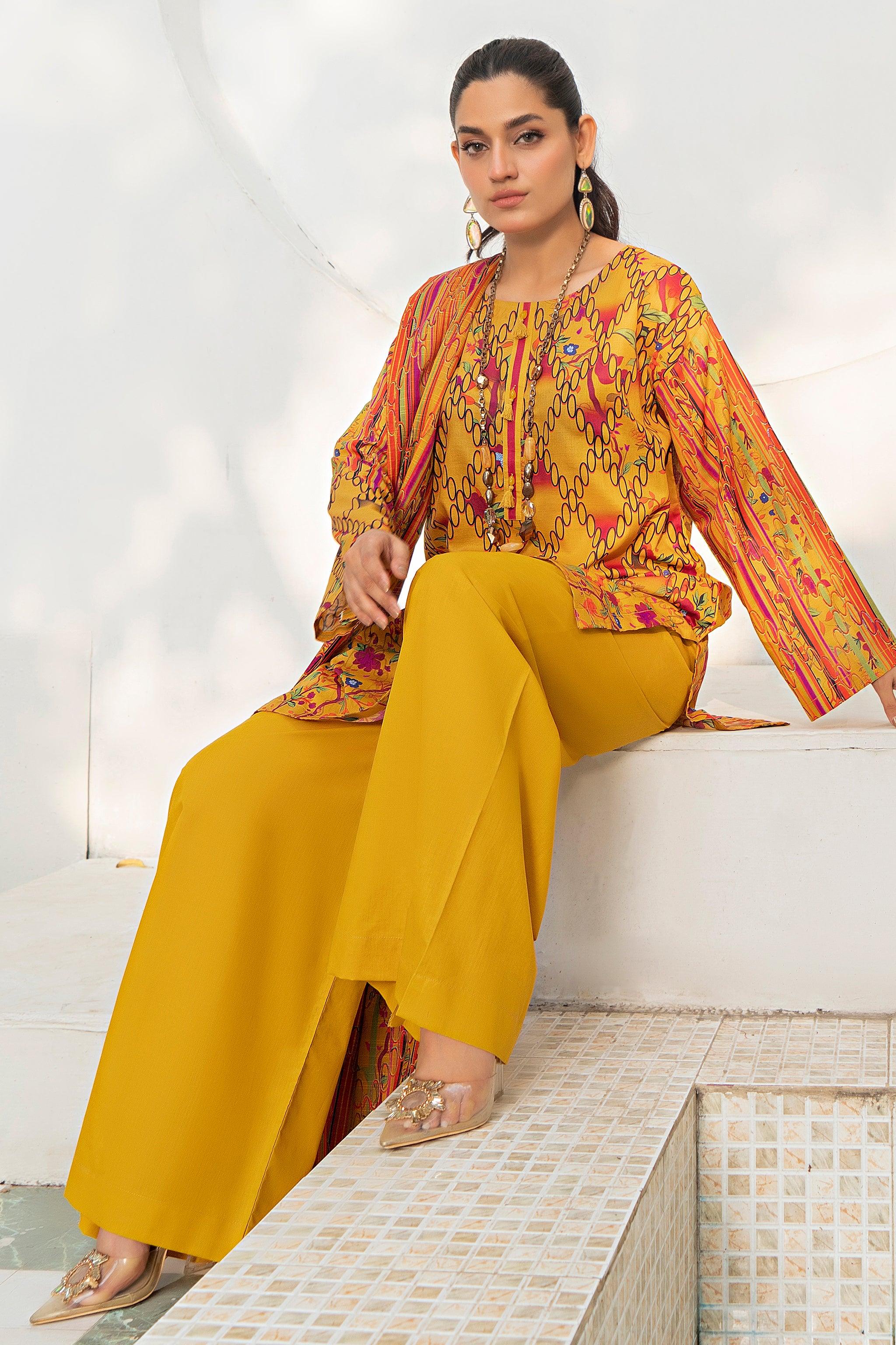  3 Piece Unstitched Mustard Printed Lawn - (Vol-88/23)D4 - SAFANOOR