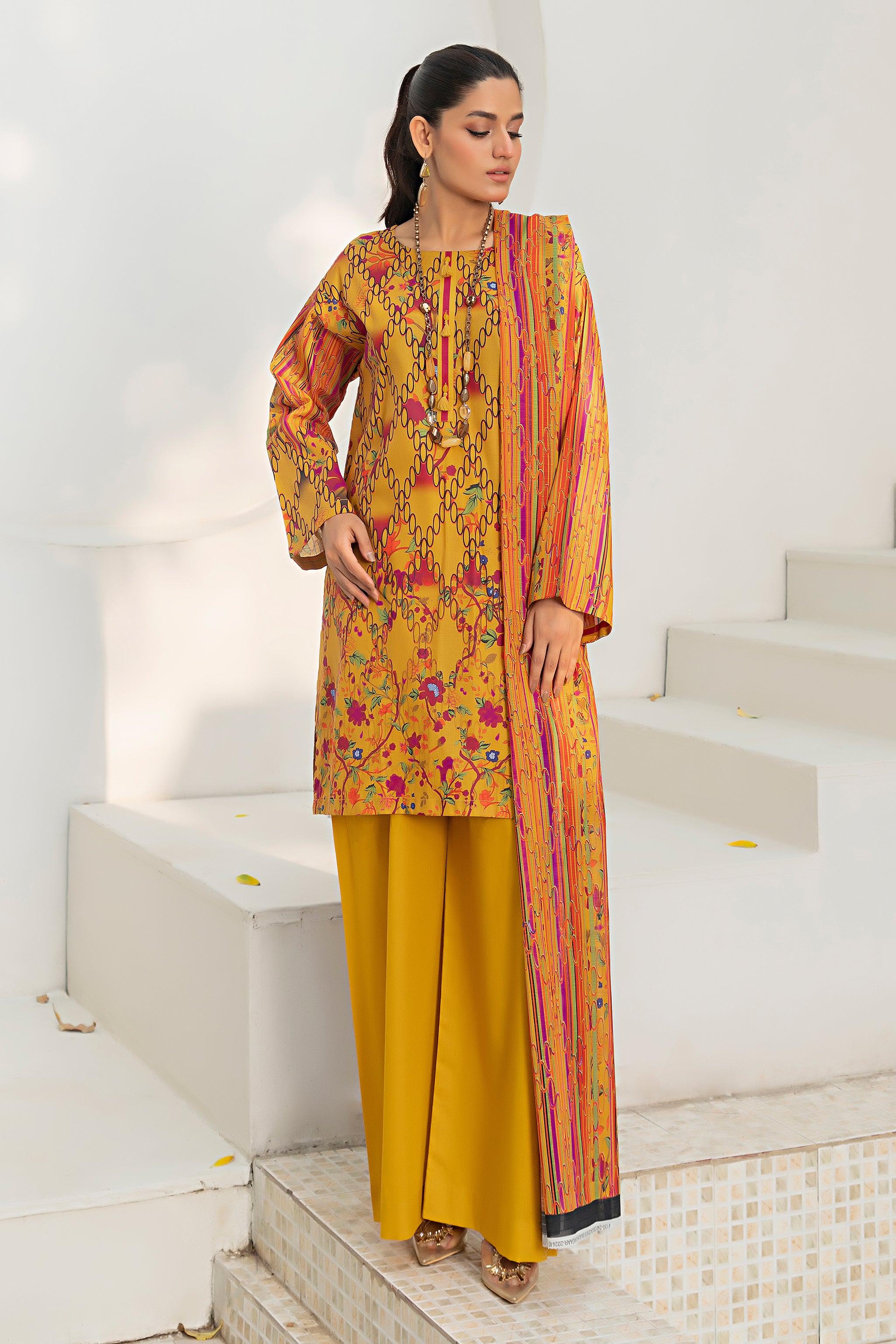  3 Piece Unstitched Mustard Printed Lawn - (Vol-88/23)D4 - SAFANOOR