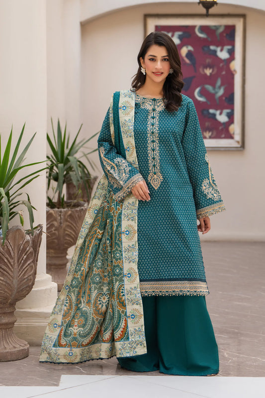 3 Piece Unstitched Naps khaddar Aqua Deep Suit - Safa Noor