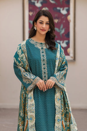 3 Piece Unstitched Naps khaddar Aqua Deep Suit - Safa Noor
