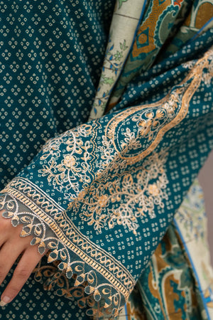 3 Piece Unstitched Naps khaddar Aqua Deep Suit - Safa Noor