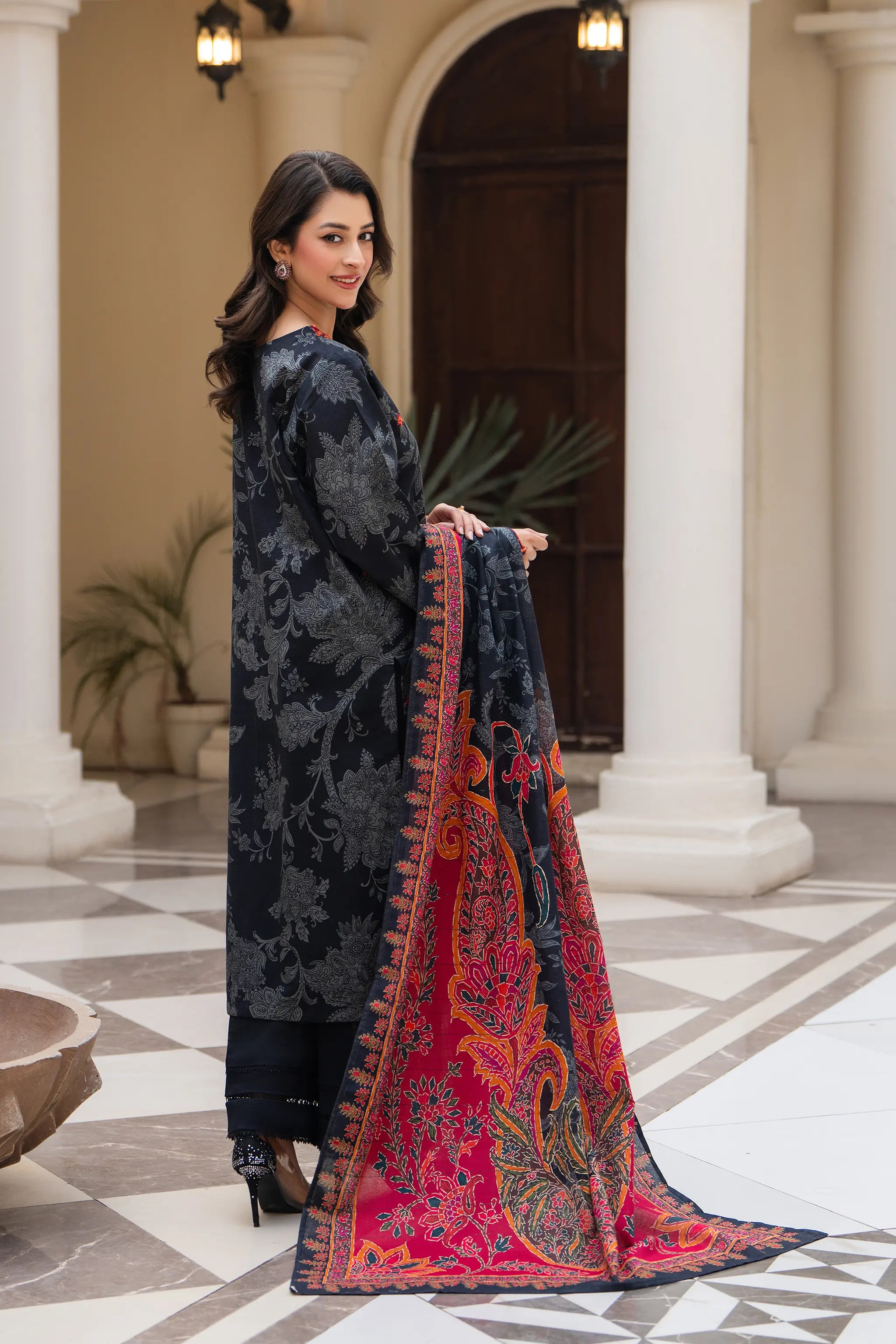3 Piece Unstitched Naps khaddar Black Suit - Safa Noor