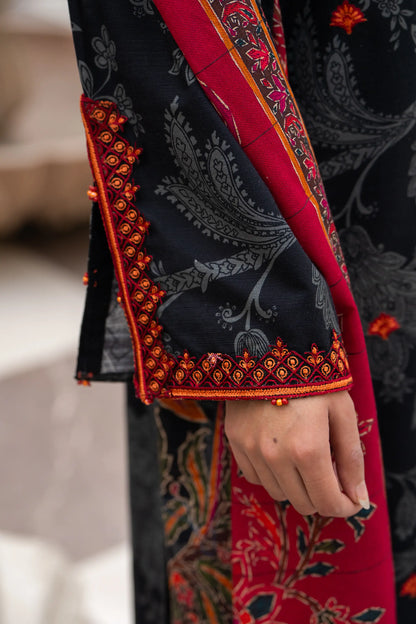 3 Piece Unstitched Naps khaddar Black Suit - Safa Noor