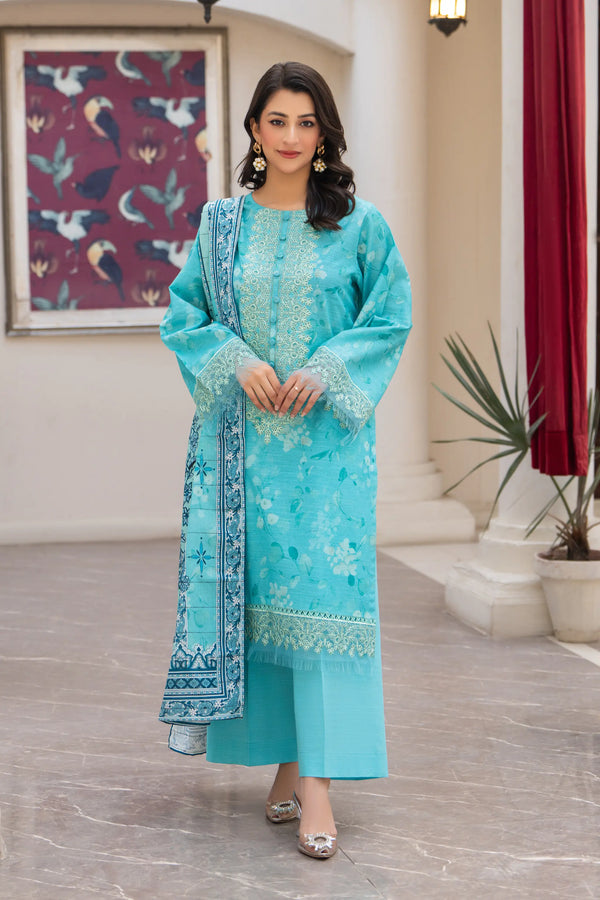 3 Piece Unstitched Naps khaddar Light Blue Suit - Safa Noor