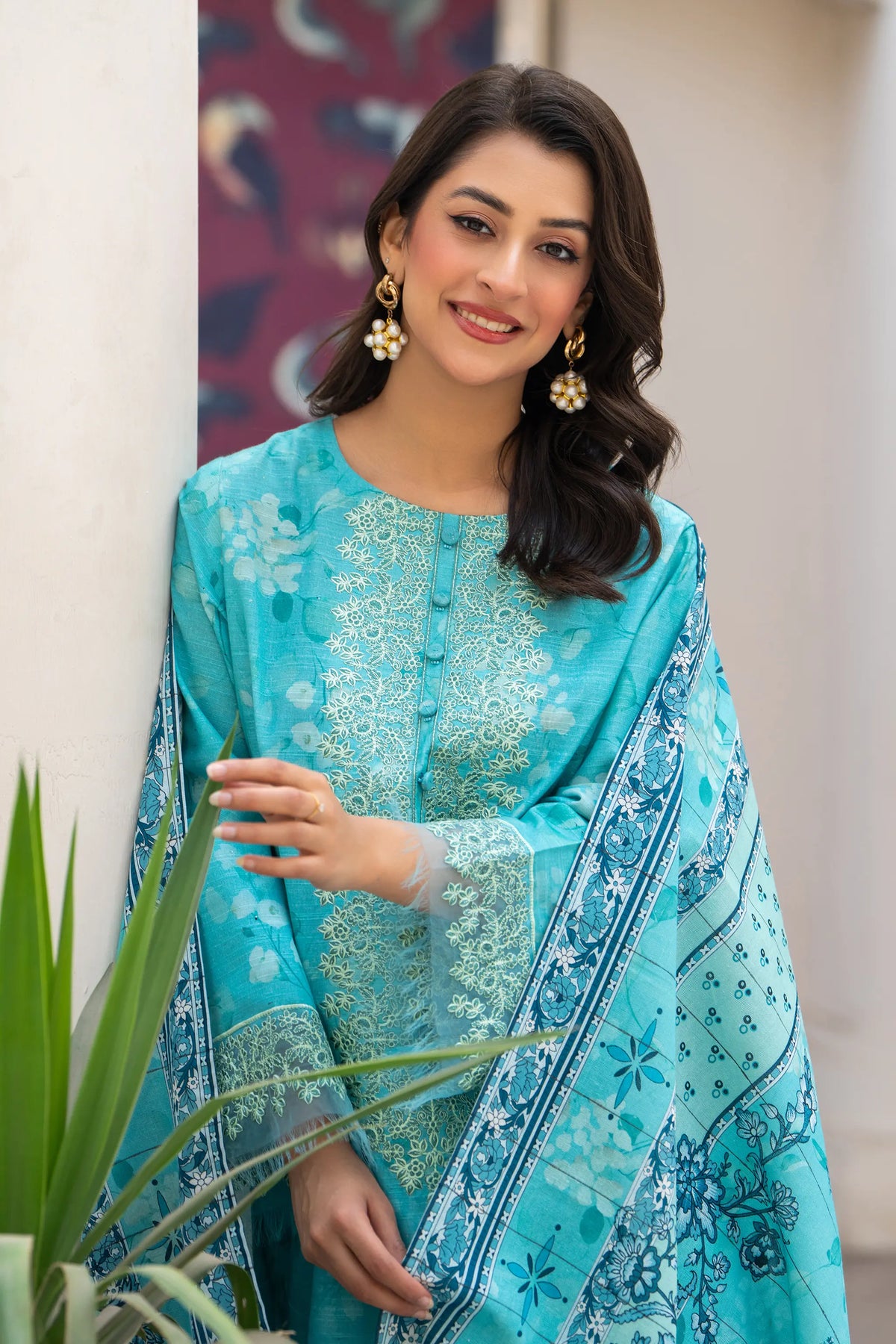3 Piece Unstitched Naps khaddar Light Blue Suit - Safa Noor