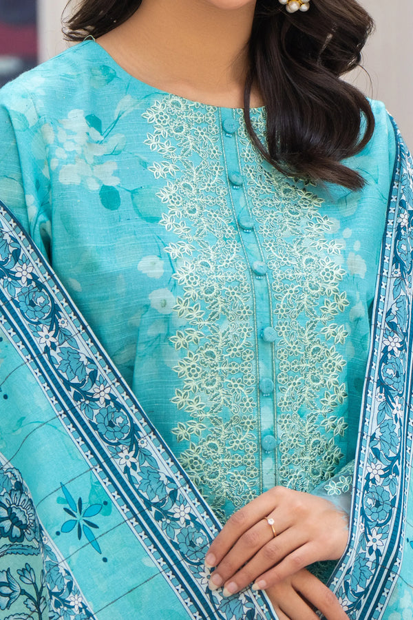 3 Piece Unstitched Naps khaddar Light Blue Suit - Safa Noor