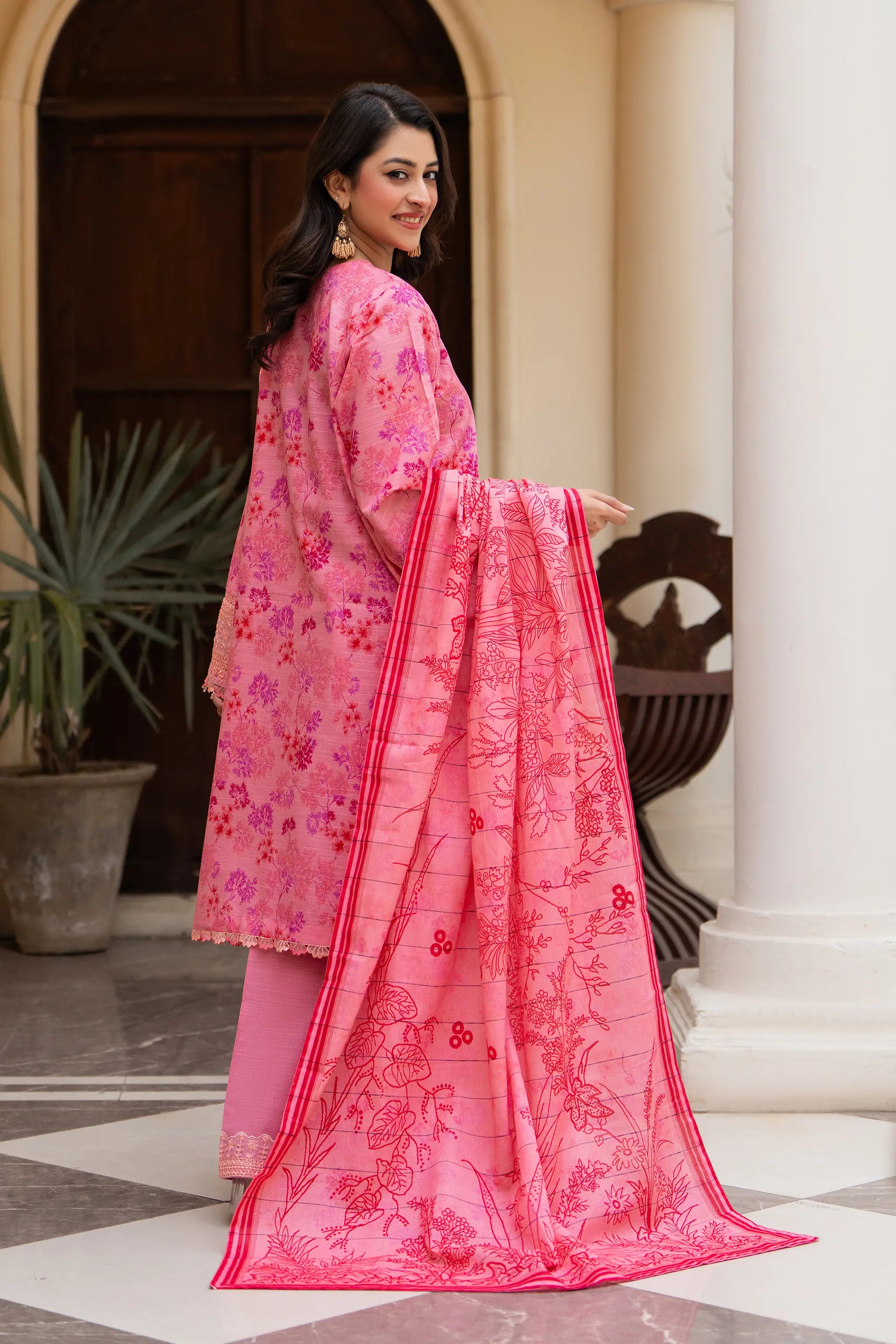 3 Piece Unstitched Naps khaddar Rose Pink Suit - Safa Noor