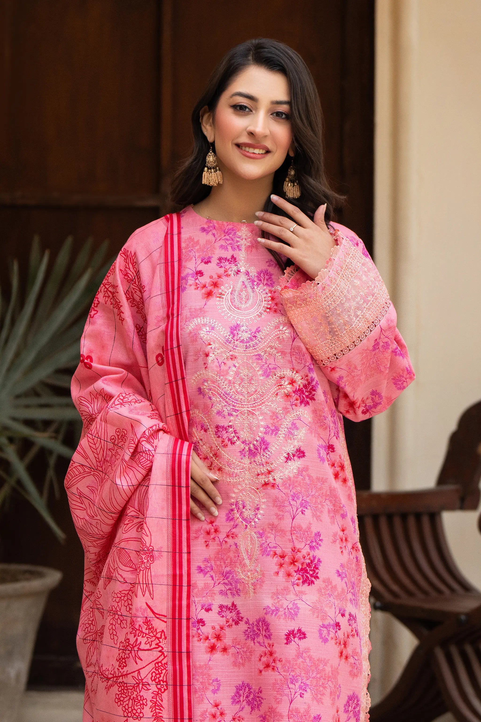 3 Piece Unstitched Naps khaddar Rose Pink Suit - Safa Noor