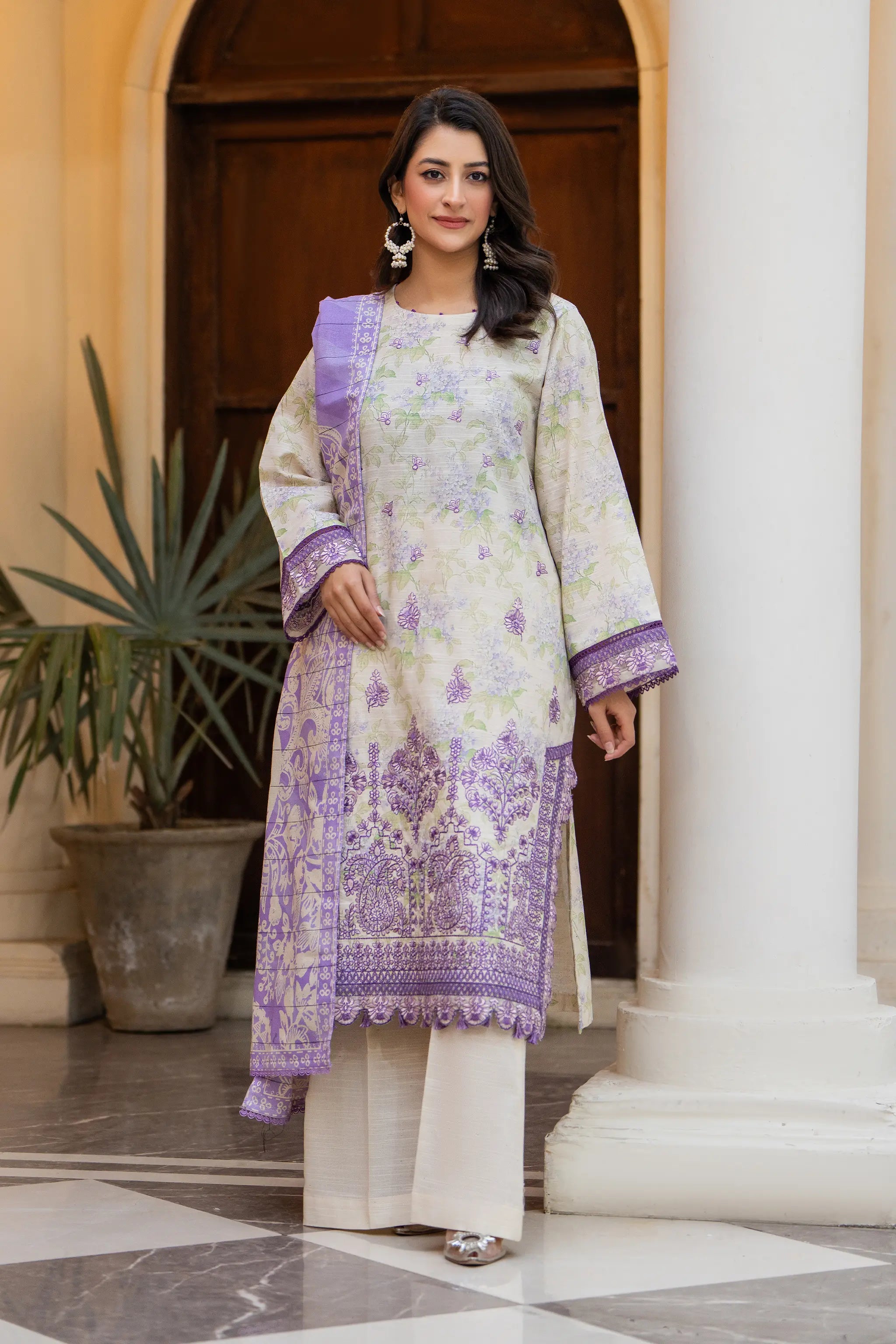 3 Piece Unstitched Naps khaddar Silver Suit Secondary image