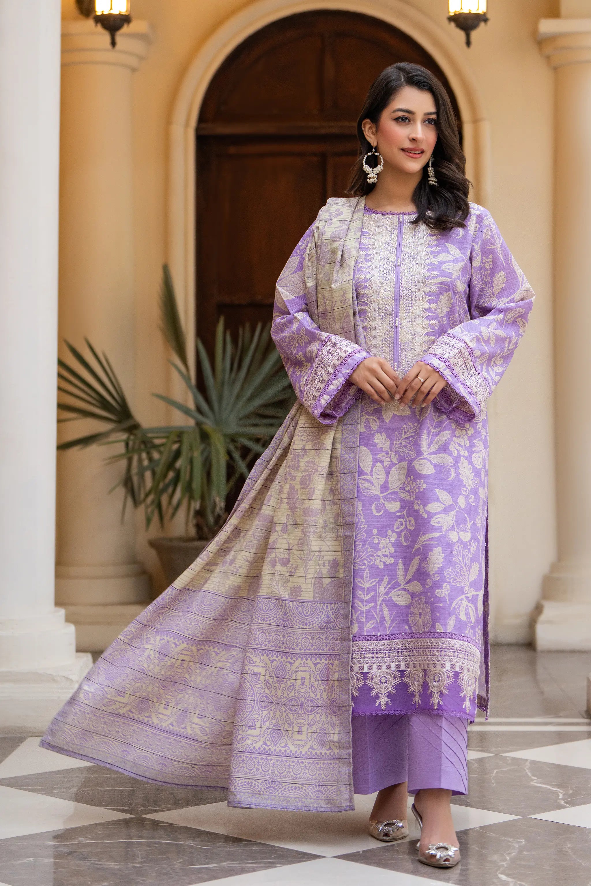 3 Piece Unstitched Naps khaddar Soft Purple Suit Secondary image