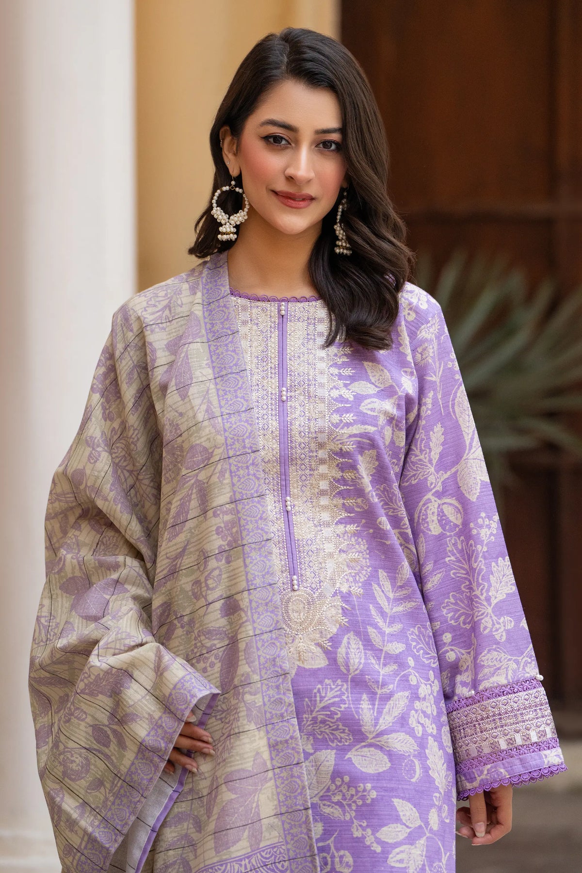 3 Piece Unstitched Naps khaddar Soft Purple Suit - Safa Noor Main image
