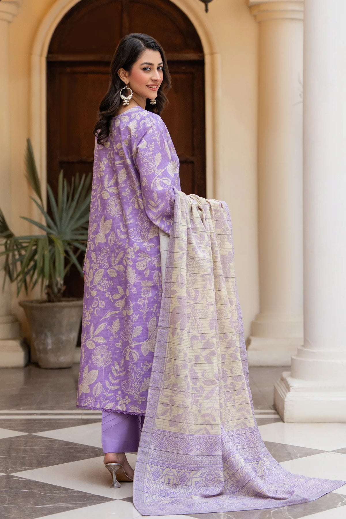 3 Piece Unstitched Naps khaddar Soft Purple Suit - Safa Noor