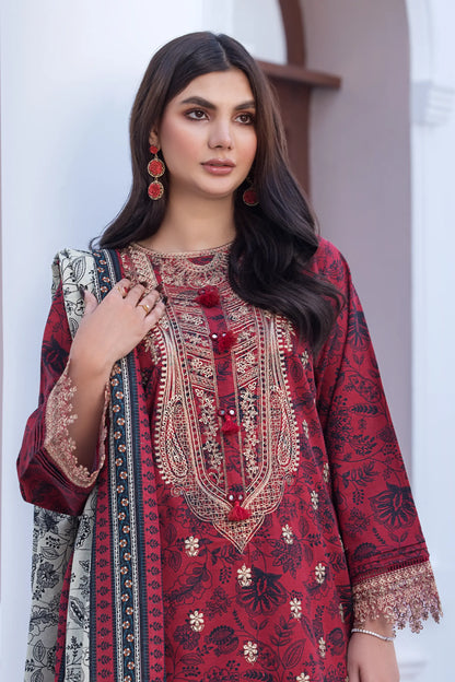 3 Piece Unstitched Naps khaddar Wine Red Suit - Safa Noor