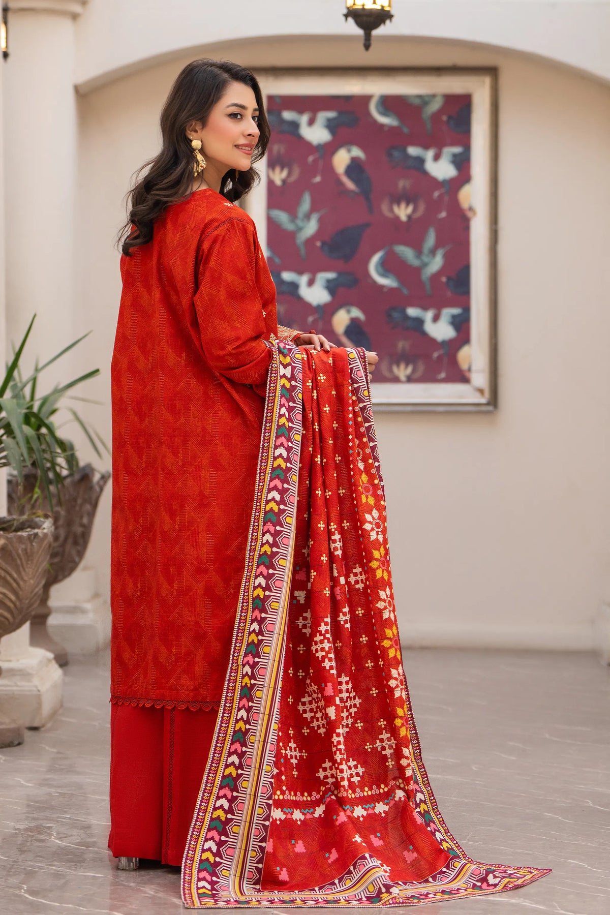 3 Piece Unstitched Naps khaddar rust Red Suit - Safa Noor