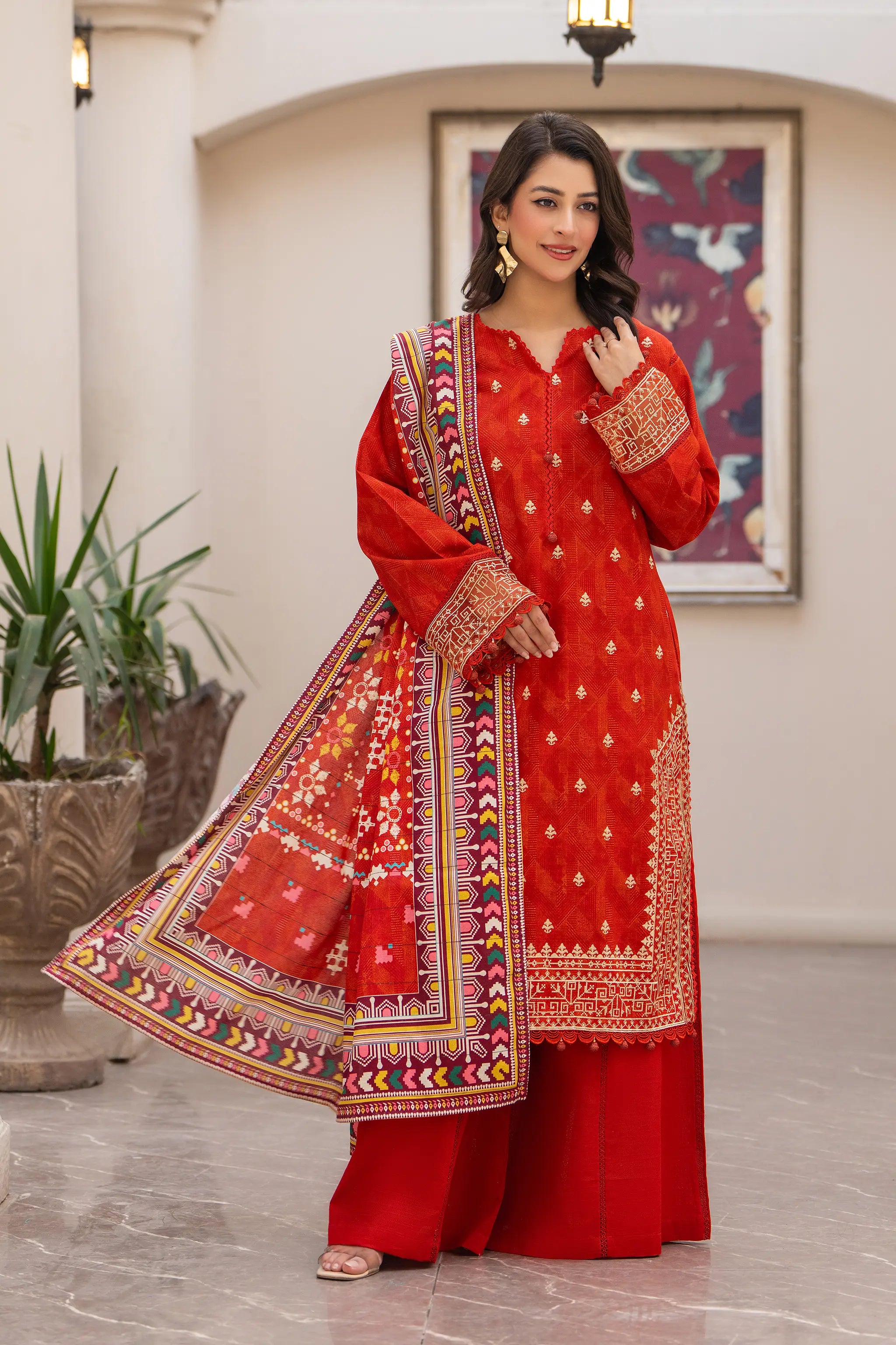 3 Piece Unstitched Naps khaddar rust Red Suit Secondary image
