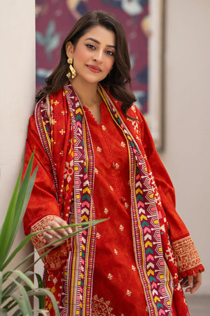 3 Piece Unstitched Naps khaddar rust Red Suit - Safa Noor