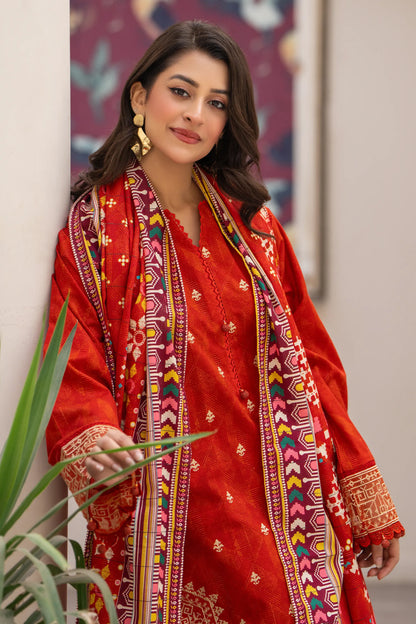 3 Piece Unstitched Naps khaddar rust Red Suit - Safa Noor