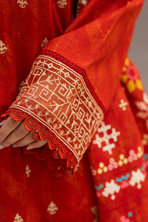 3 Piece Unstitched Naps khaddar rust Red Suit - Safa Noor