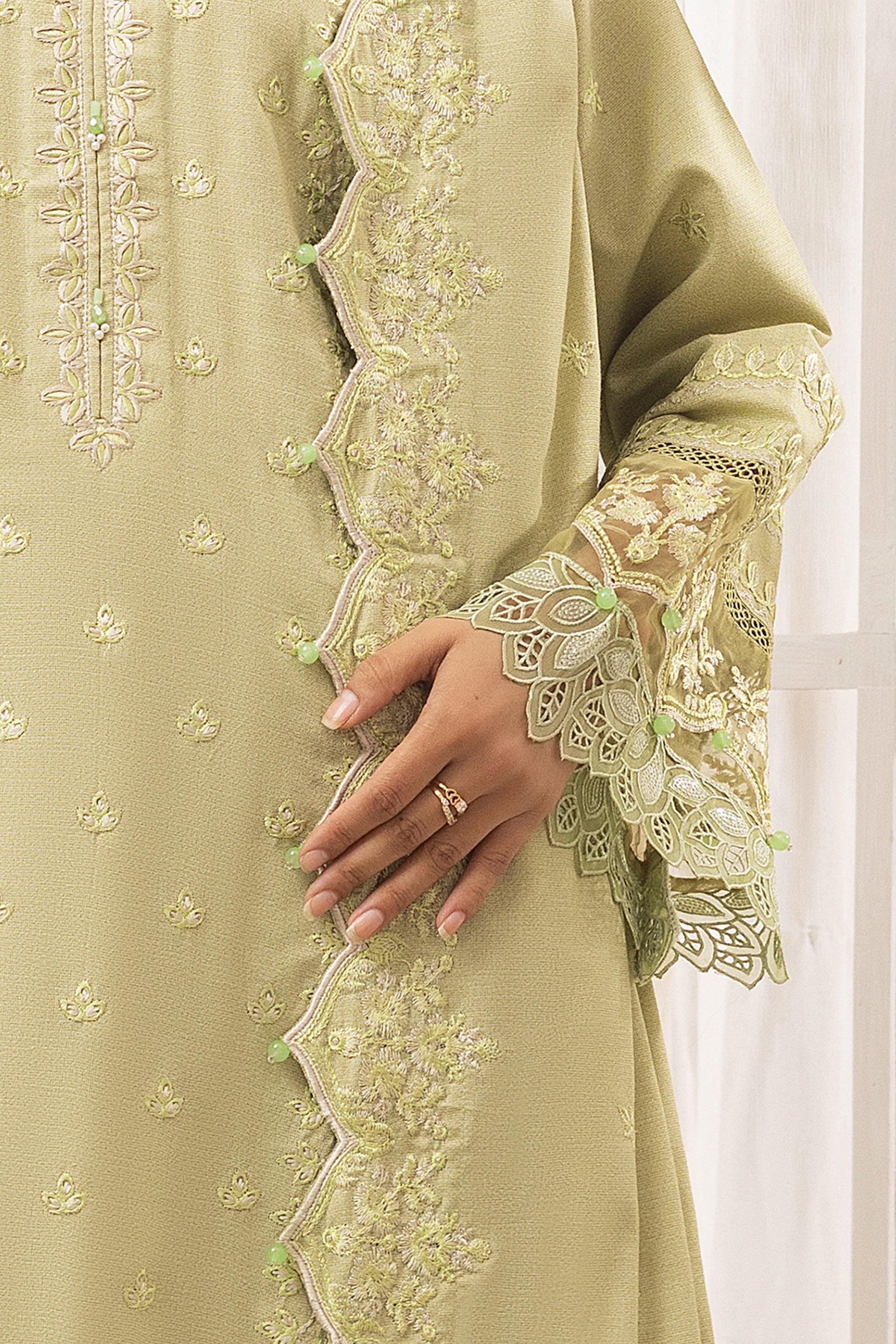 3 Piece Unstitched Olive Green - SafaNoor