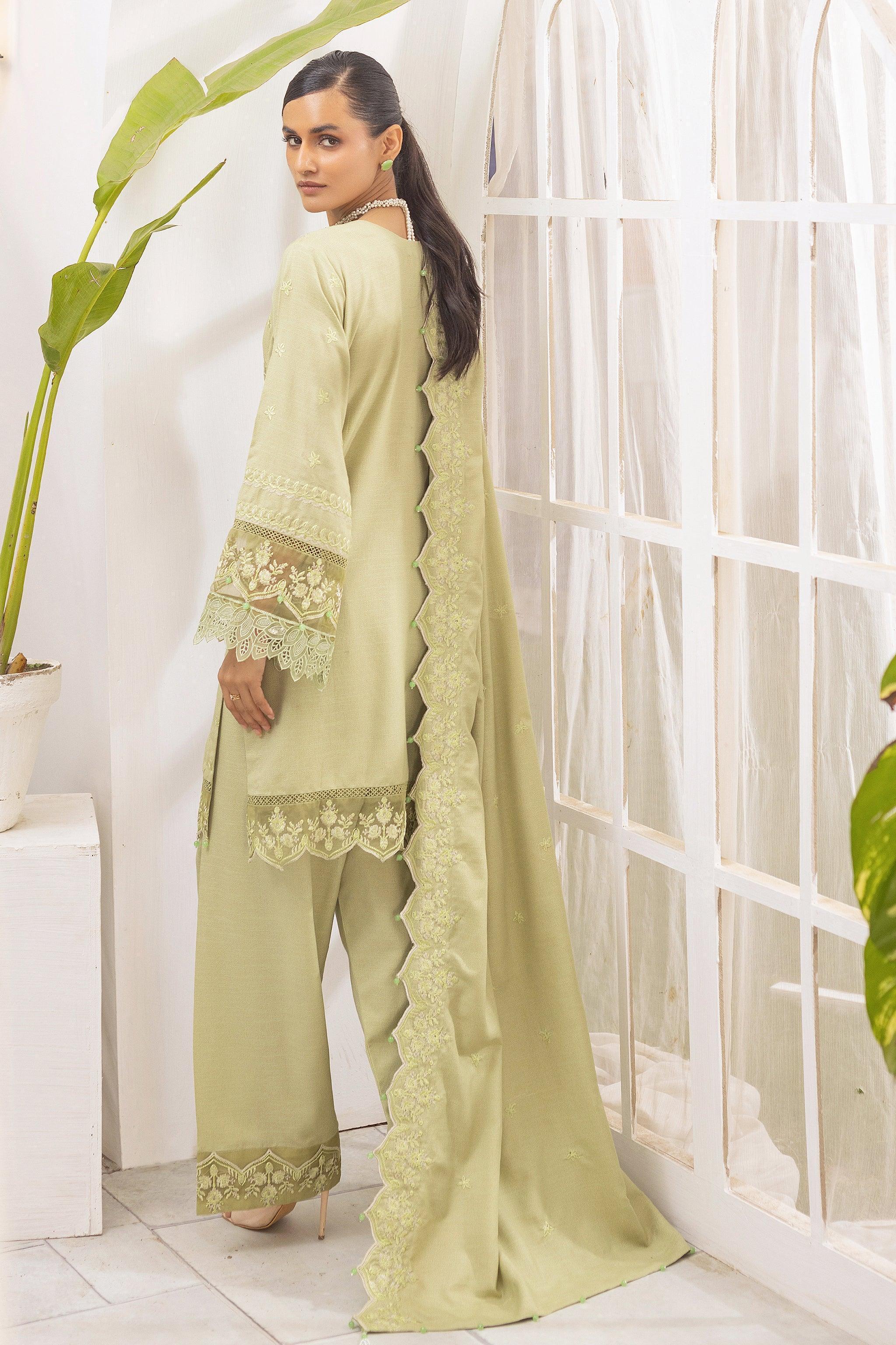 3 Piece Unstitched Olive Green - SafaNoor