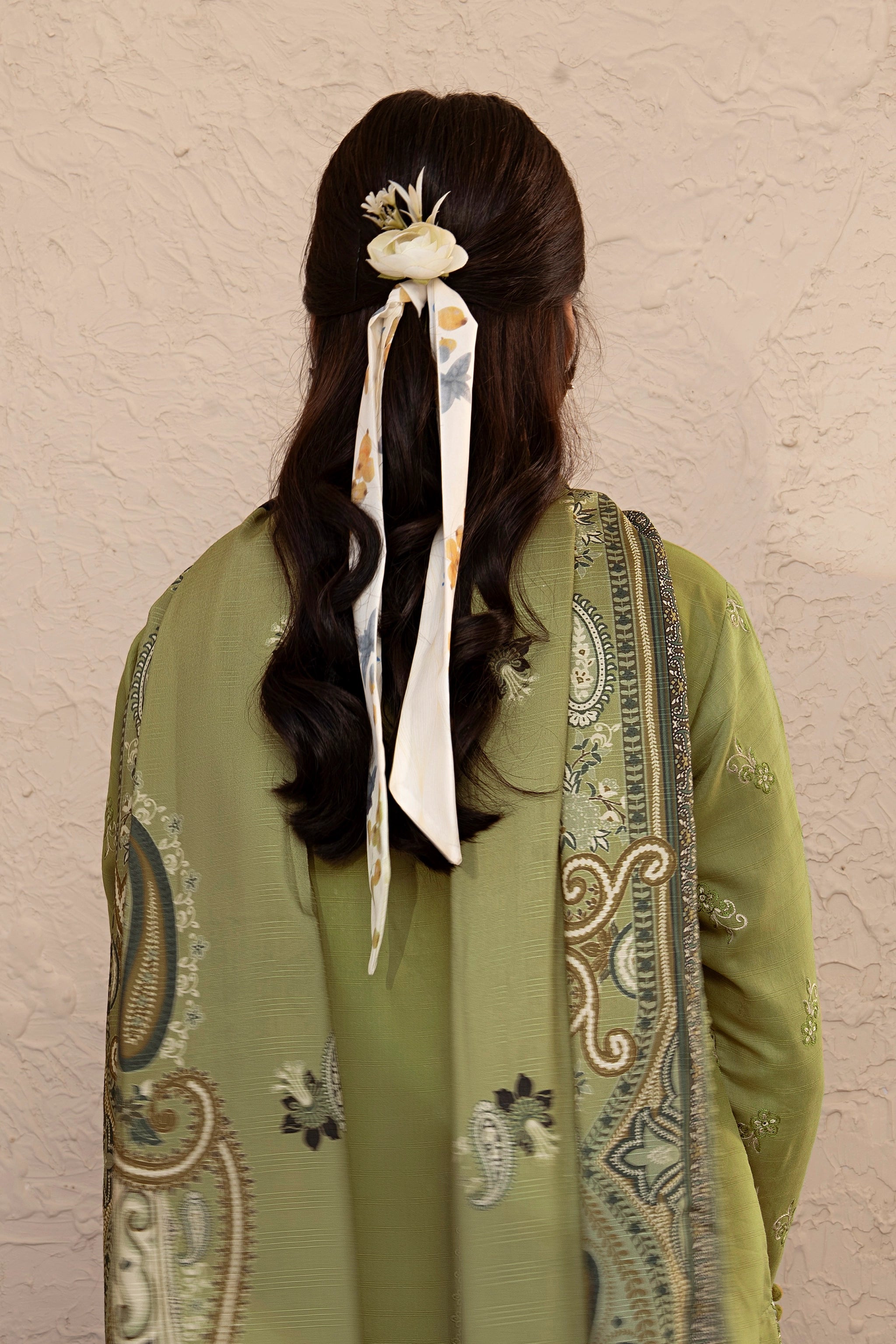 3 Piece Unstitched Olive Green Premium Embroidered Lawn - Safa Noor