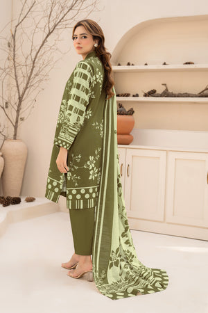 3 Piece Unstitched Olive Green Printed Khaddar - (Vol-111/10)D7 - SAFANOOOR