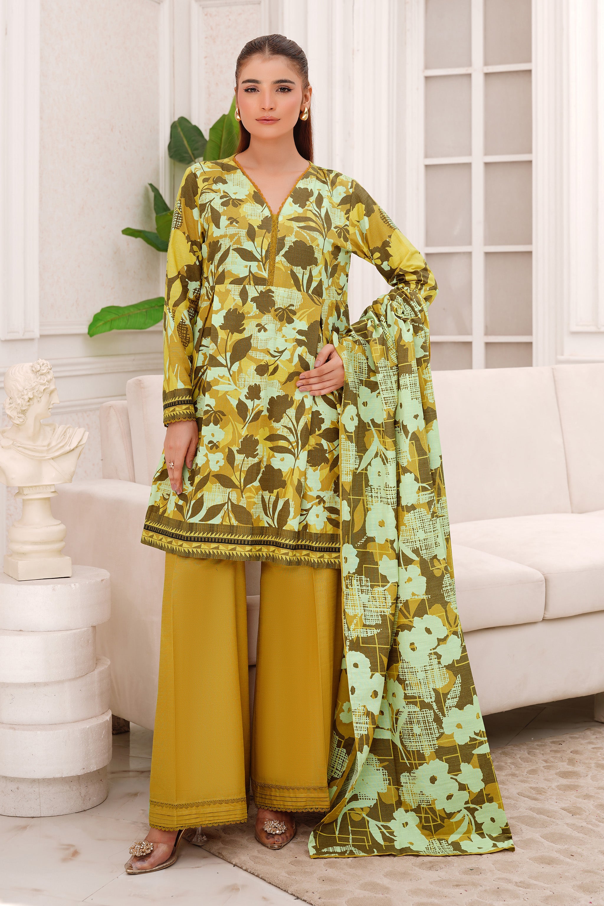 3 Piece Unstitched Olive Premium Khaddar Secondary image