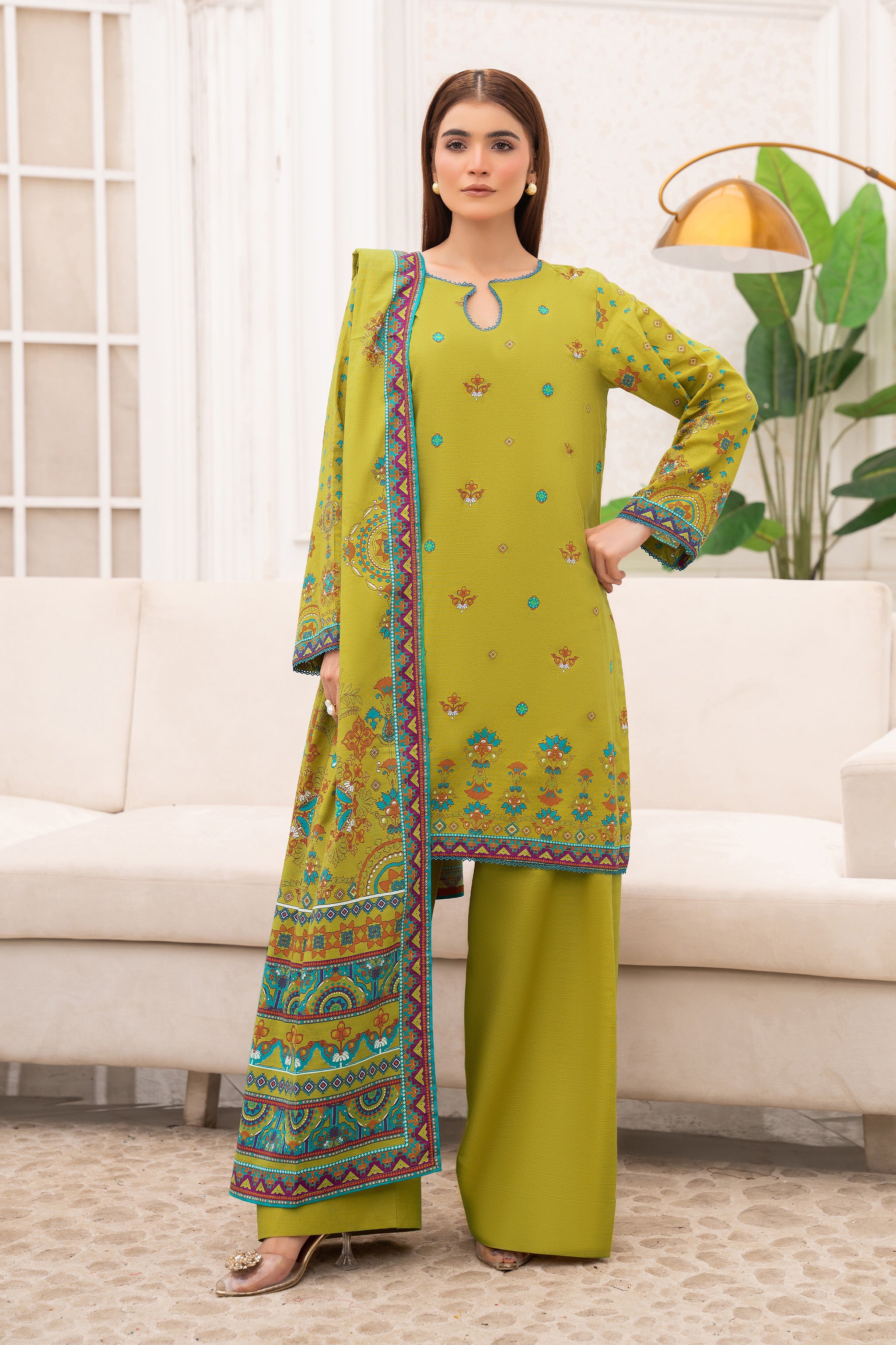 3 Piece Unstitched Olive Green Premium Khaddar Secondary image